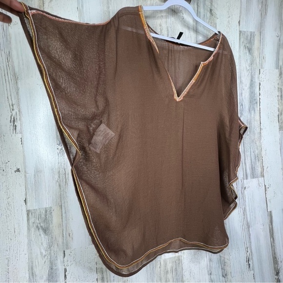 BCBGMAXAZRIA Beach Cover Up Top‎ with beaded neckline Womens Sheer Shirt OS - Picture 6 of 15